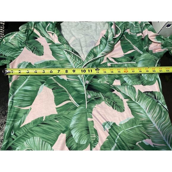 Ekouaer Green Pink Palm Tree Tropical Pullover Half Sleeve Night Gown Shirt Sz M - Picture 6 of 6